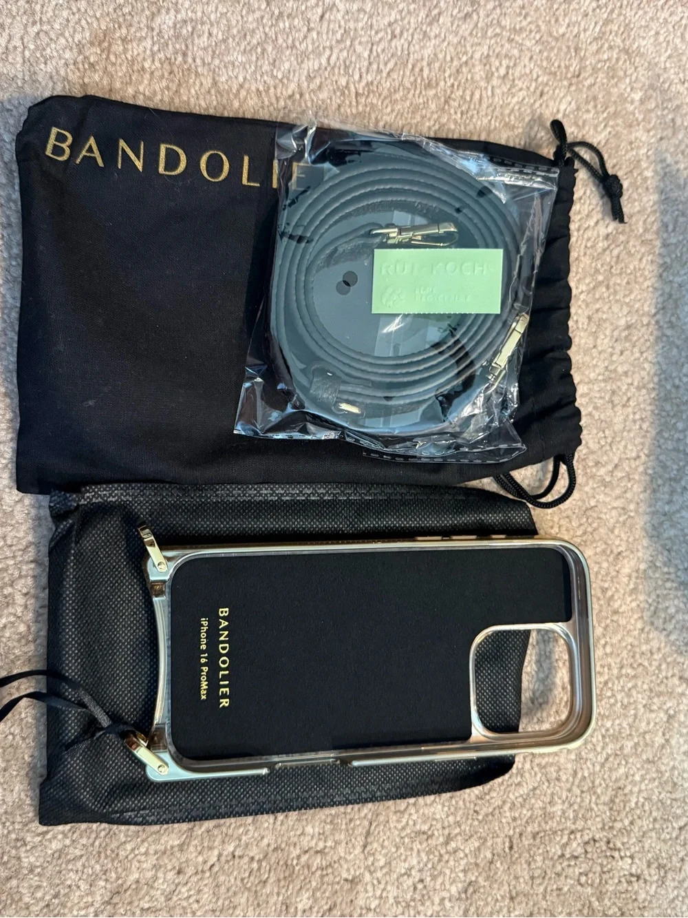 NWT Bandolier Rayna black and gold iPhone 16 pro max case